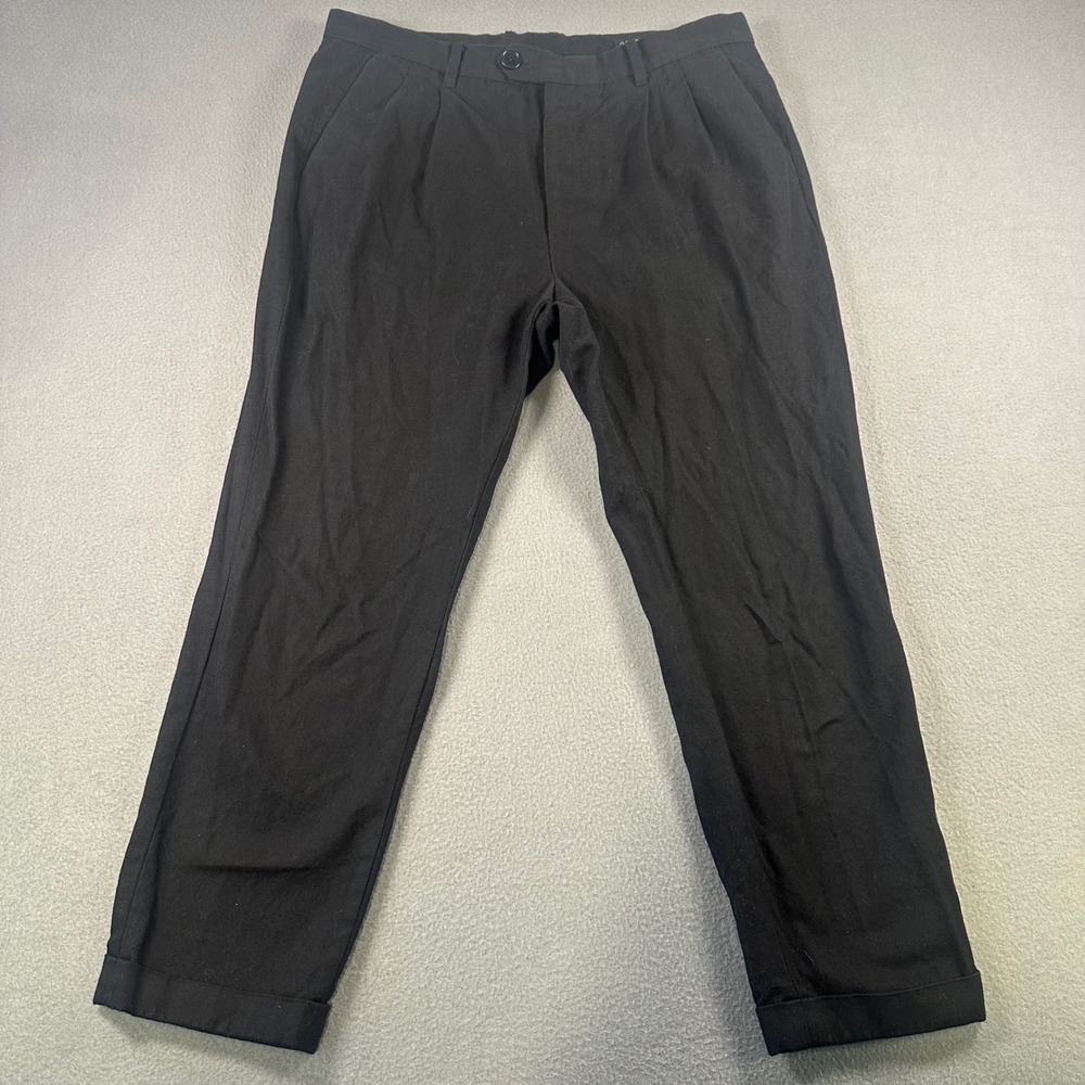 AllSaints Mens Black Cotton Wool Pleated Cuffed Trousers Pants 32 AS391464R